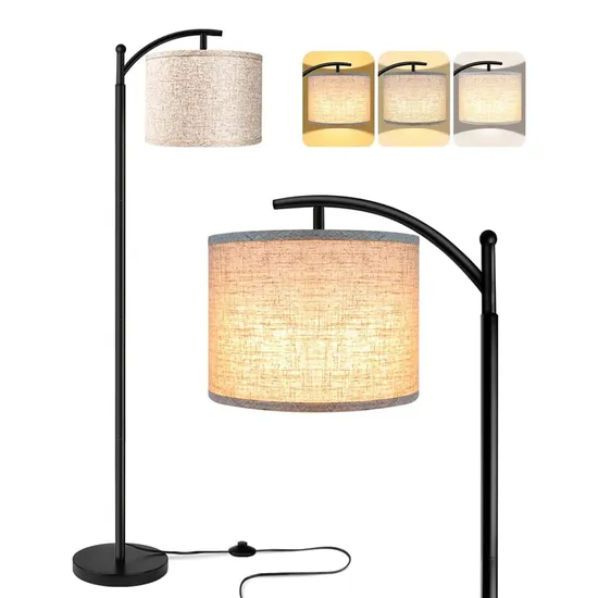 Indoor Decoration LED Modern Reading Standing Lamp with Fabric Lampshade 3 Color Temperatures Floor Lamp for Bedroom Living Room 