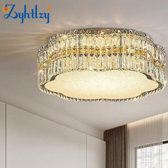 French Modern Luxury Flush Mount Romantic Flower Round Ceiling Lamp Home Decoration Gold Kitchen Living Room Bedroom K9 Crystal Ceiling Light (ZY