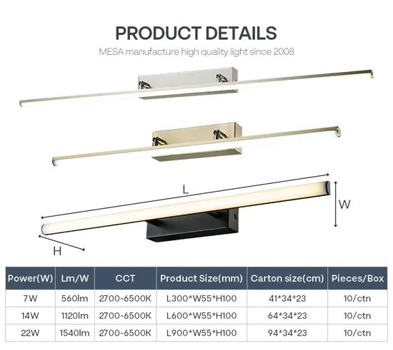 IP44 Waterproof Modern Hotel Decorative Fixture Wall Mount Mirror Makeup Bathroom Vanity Lighting 